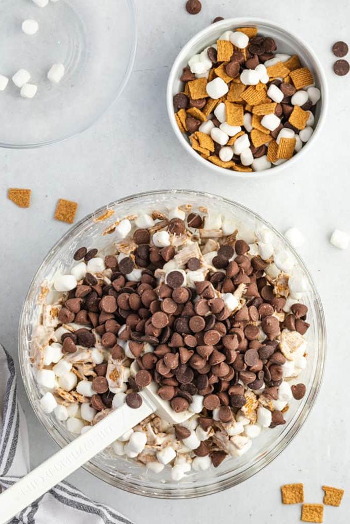 ingredients for smores bars in a mixing bowl