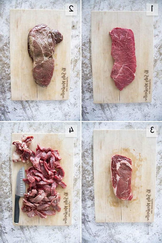 Collage fotografico dei migliori tagli di carne per Manzo Stroganoff