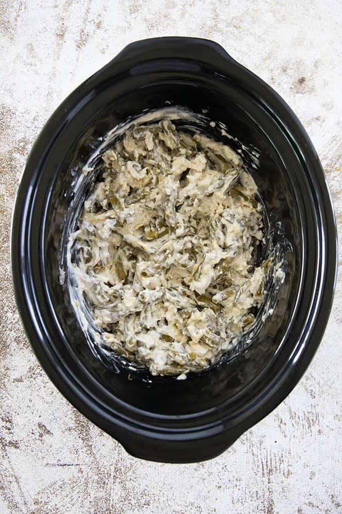 green bean casserole in slow cooker - Casseruola di Fagiolini nella Slow Cooker