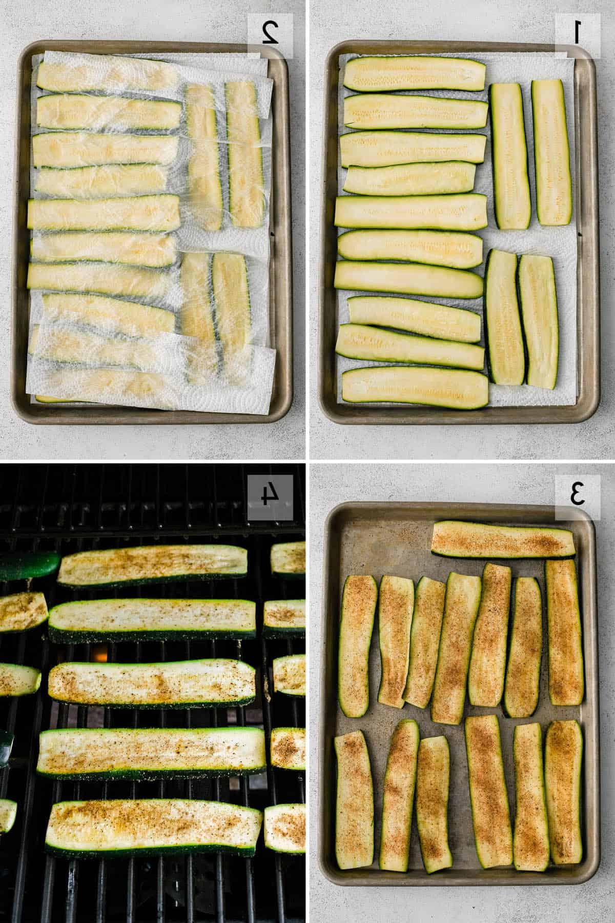 collage di foto su come grigliare le zucchine