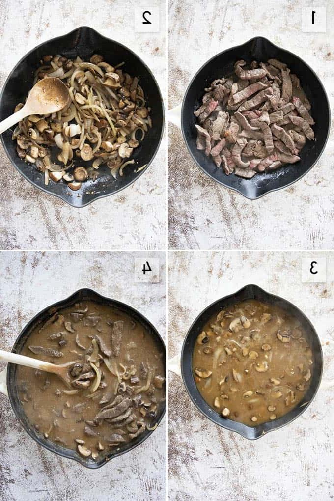 Collage fotografico su come fare Manzo Stroganoff