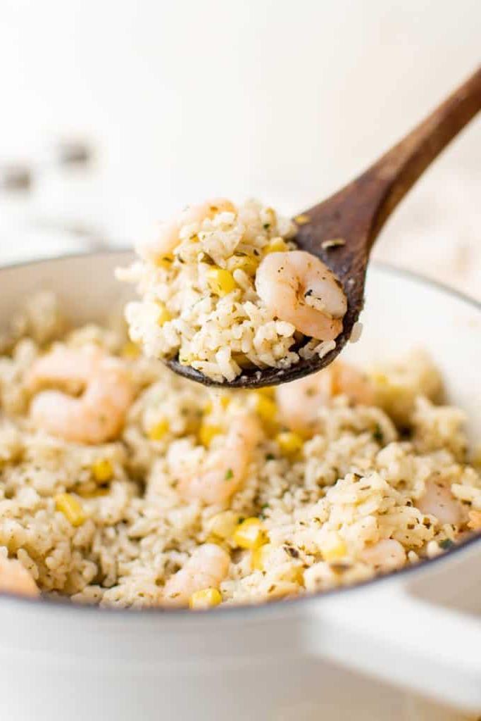 shrimp and rice in a spoon