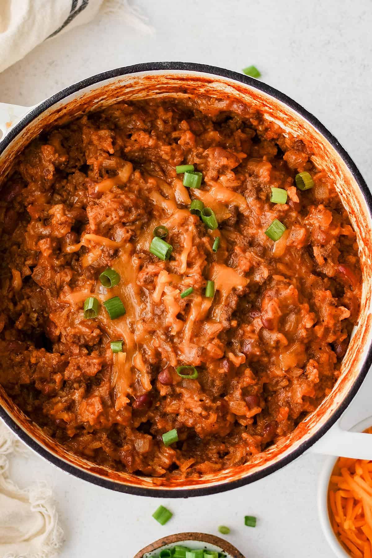 One Pot Riso Chili e Formaggio 4 riso al chili e formaggio in una pentola