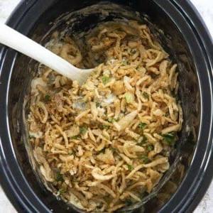 photo of green bean casserole made in slow cooker