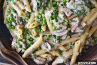Creamy Penne with Ham, Mushrooms and Peas