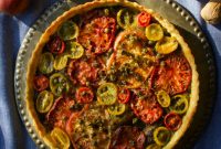 Savory Tomato Tart with Olive Oil Crust and Crispy Capers