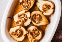 Warm Honey-Cinnamon Pecan Baked Pears