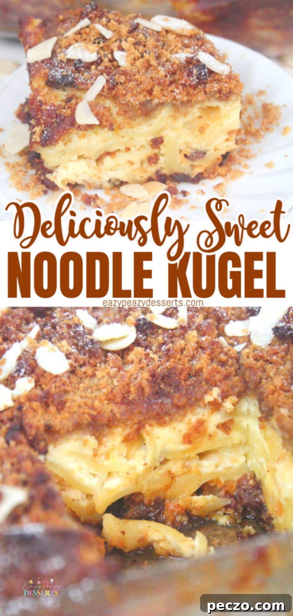 Sweet noodle kugel with raisins and almonds