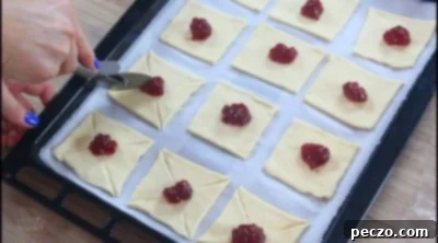 Cutting puff pastry corners for pinwheel shape
