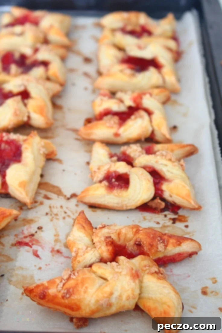 Puff pastry pinwheels with strawberry jam