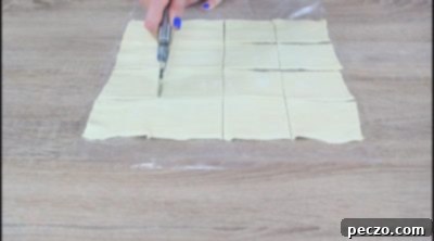 Cutting puff pastry into squares
