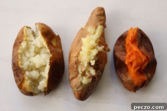 Trio of baked potatoes