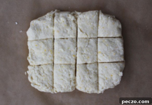 Close-up of freshly baked Meyer Lemon Scones, golden brown and ready to be enjoyed.