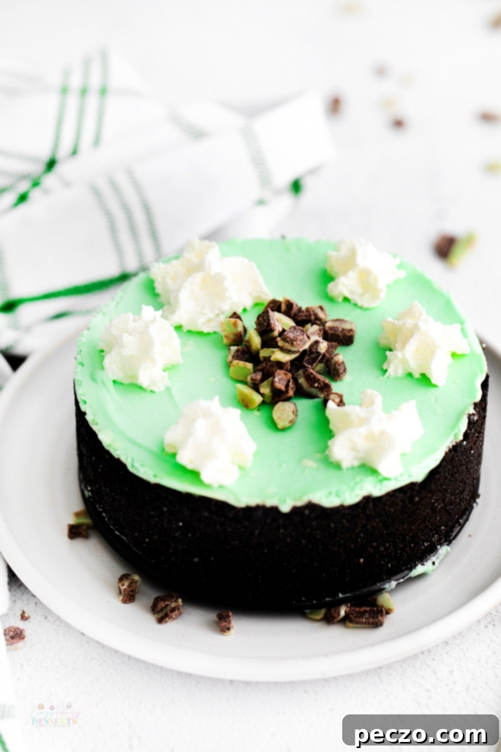 Vibrant green no-bake mint cheesecake