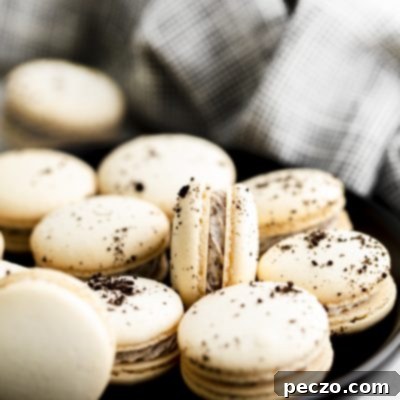 Delightful cookies and cream macarons, ready to be served.