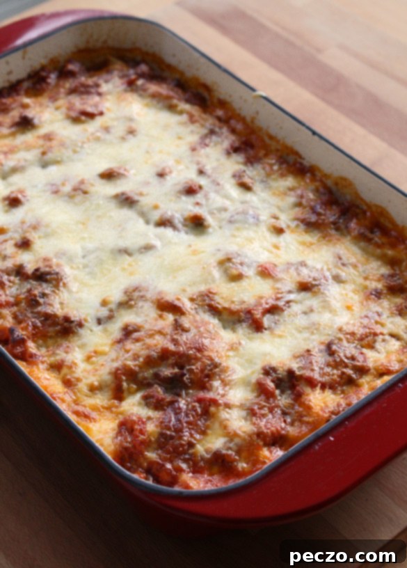 Close-up of freshly made lasagna layers
