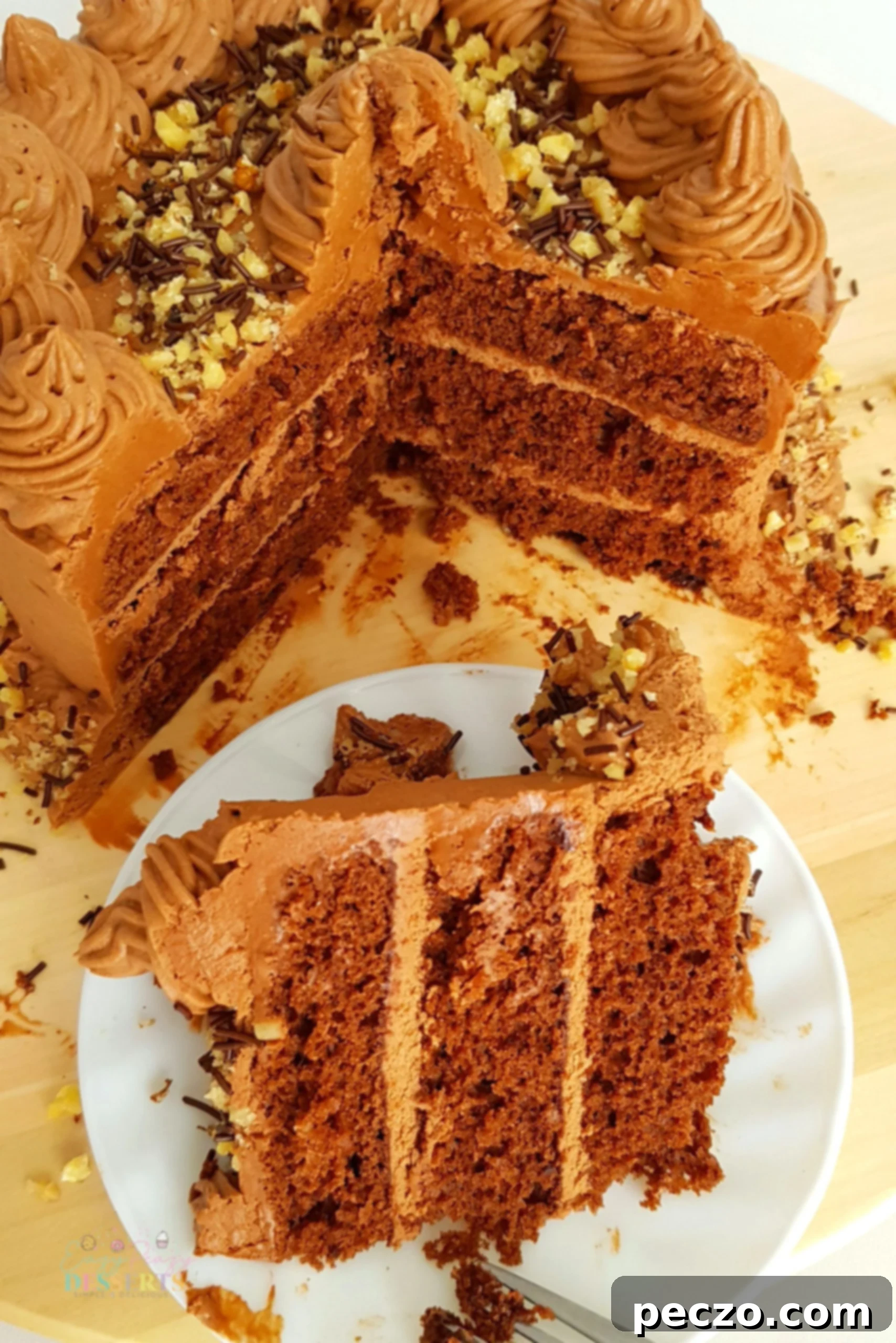 Chocolate cake with chocolate buttercream frosting
