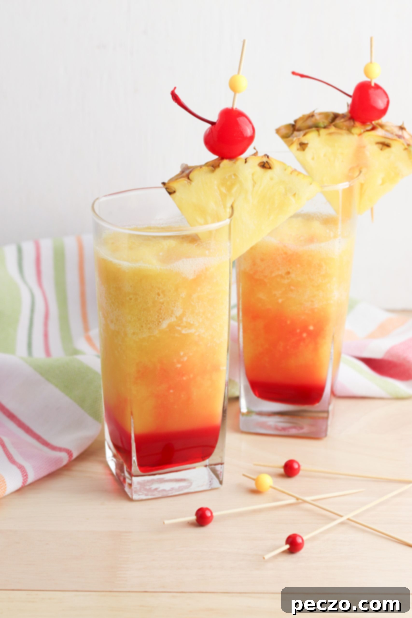 Two glasses of virgin Bahama Mama smoothie