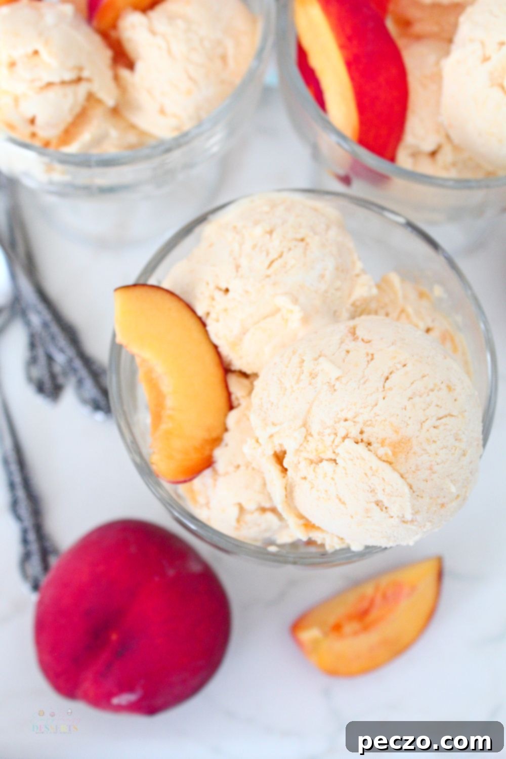 Fresh peach ice cream in ice cream bowls