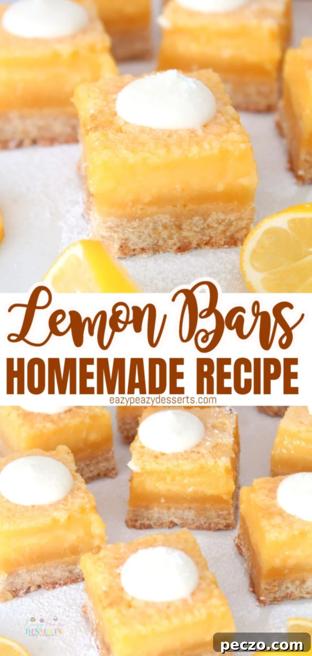 lemon square promo graphic with text 'Easy Lemon Bars'