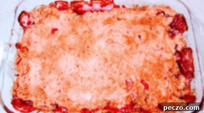 Baked strawberry dump cake in a dish