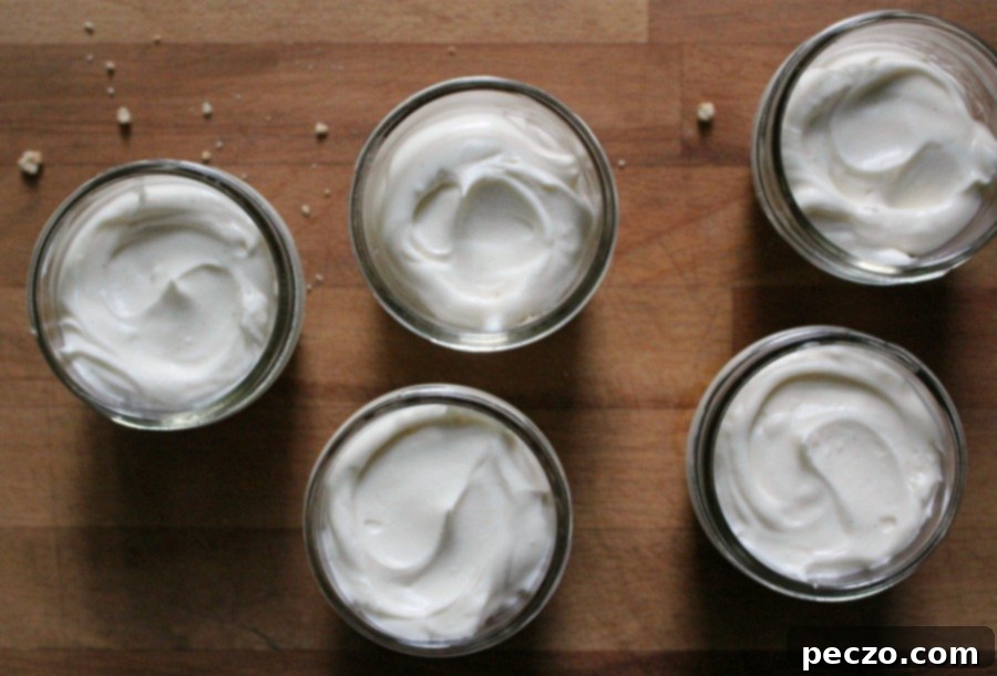 Several no-bake cheesecake jars lined up, showcasing the different layers of crust, creamy filling, and fruit topping.