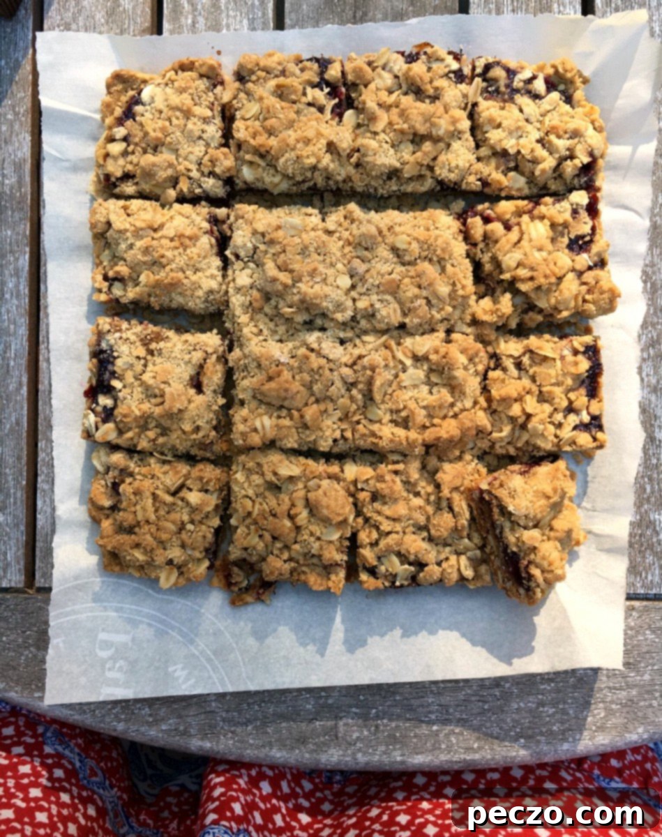 Delicious homemade jam crumble squares with berry filling