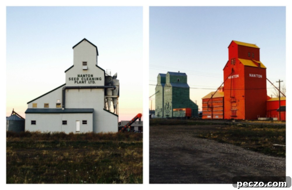 Historic grain elevators in Nanton, Alberta