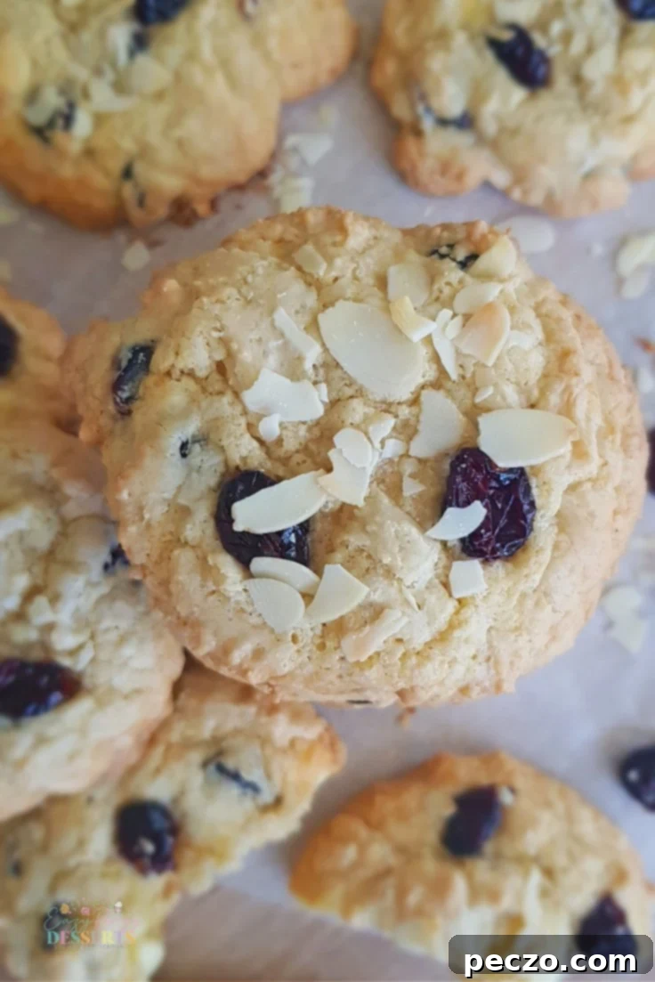Dried cranberry cookies, vibrant red and white, perfect for festive baking.