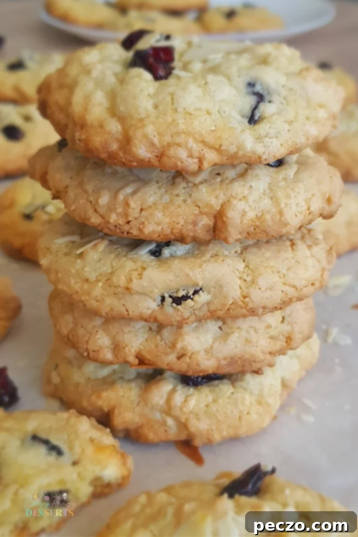 Cranberry almond cookies with white chocolate chunks, a perfect homemade treat.