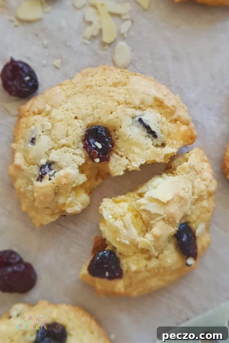 Detailed step-by-step instructions for a cranberry almond cookies recipe.