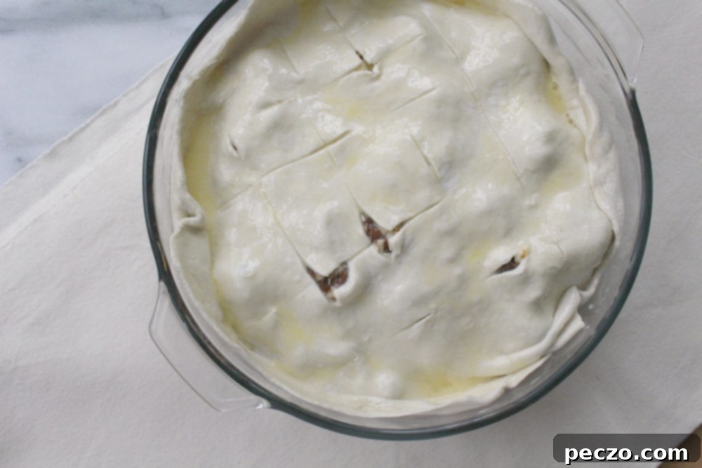 Flaky puff pastry topping a rich beef and Guinness pie