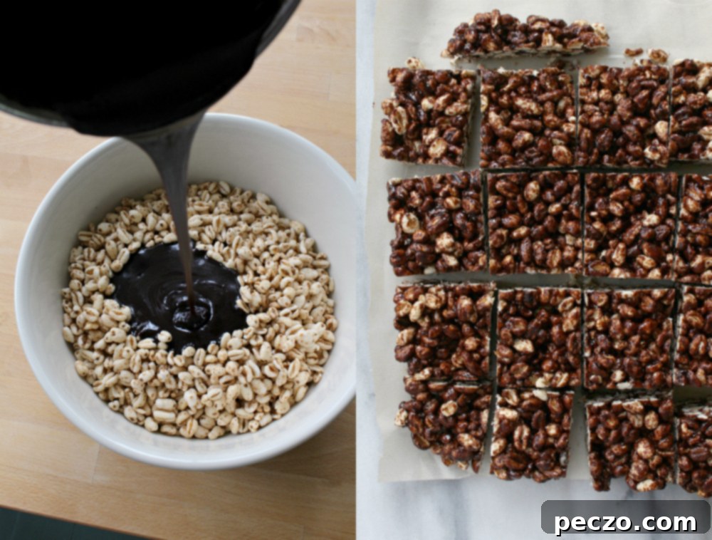 Close-up of fluffy Puffed Wheat Squares on a platter.