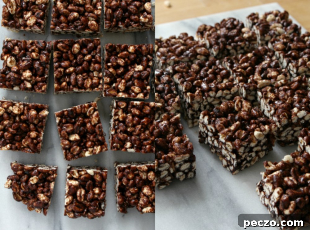 A plate of freshly cut Puffed Wheat Squares, ready for serving.