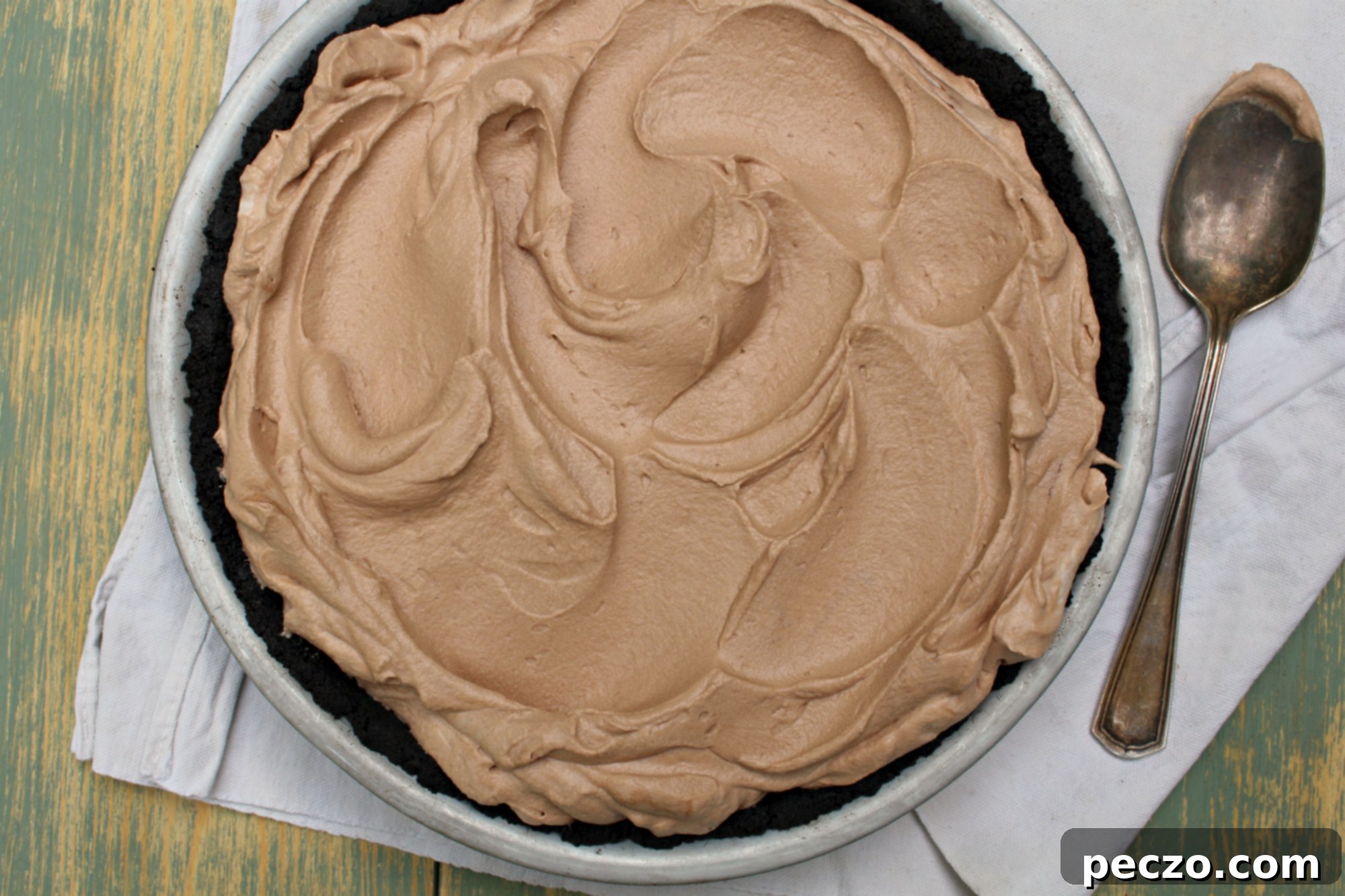 Rich, creamy chocolate marshmallow pie slice on a plate