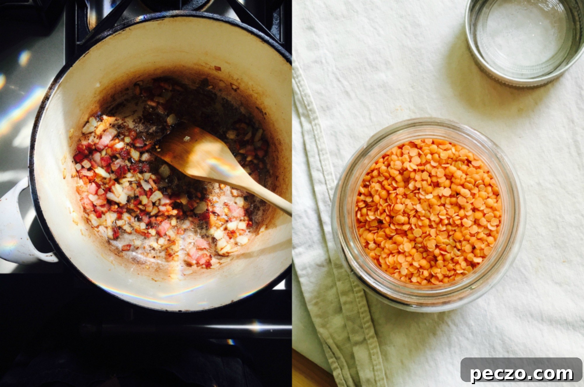 Close-up of Cooked Red Lentils Like Baked Beans in a Pot