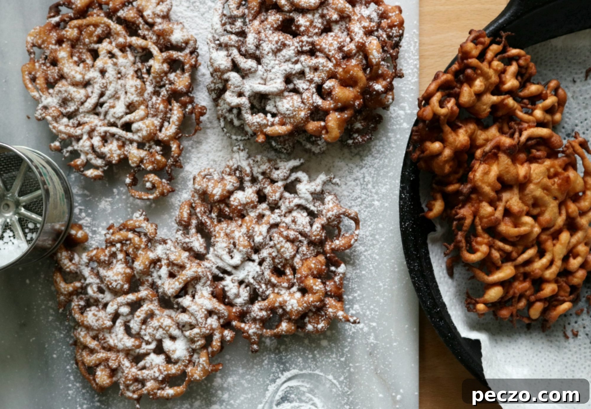 Close-up of a perfectly fried funnel cake