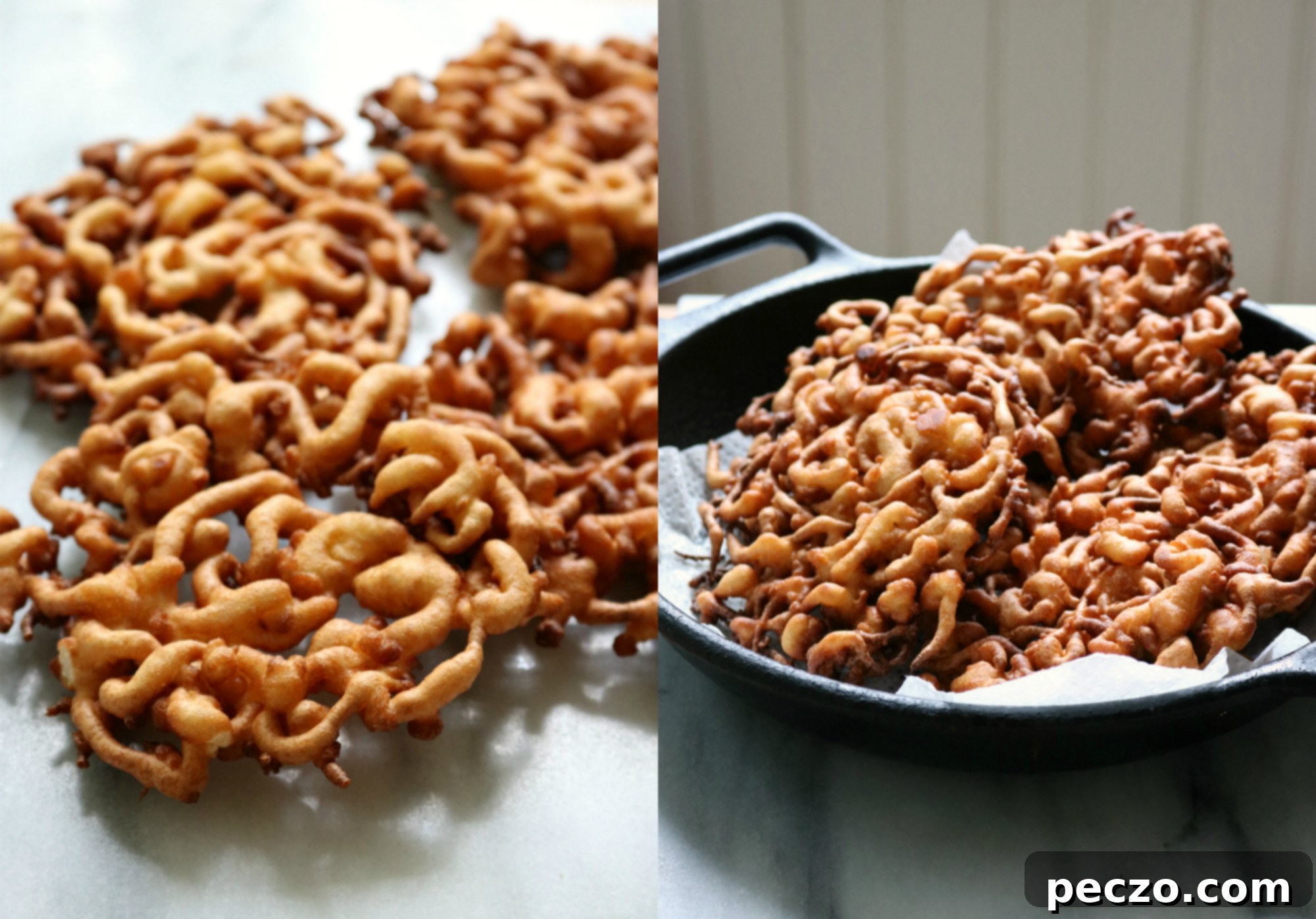 Funnel cakes on a table, ready for toppings