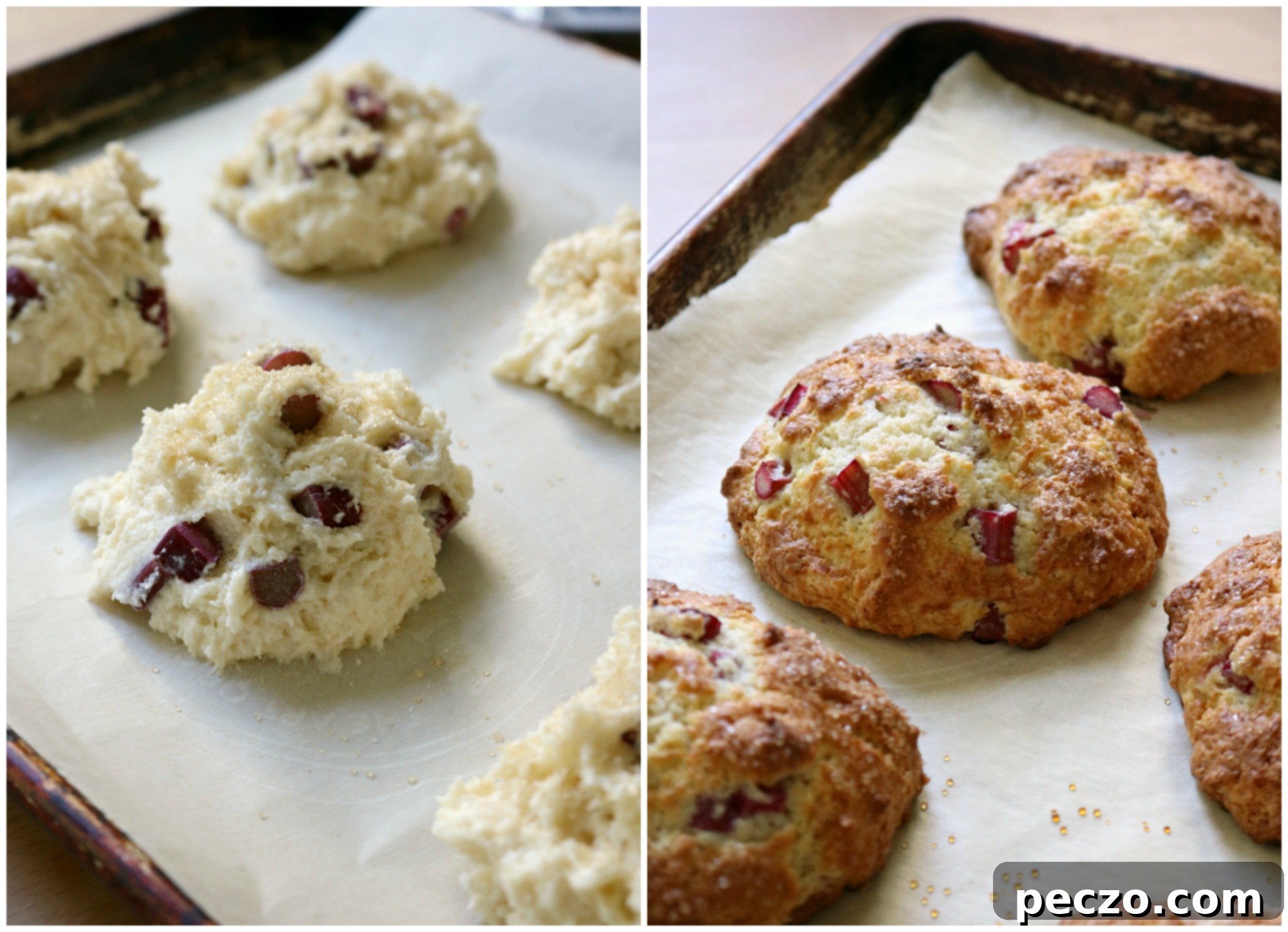 Rhubarb Sour Cream Drop Scones