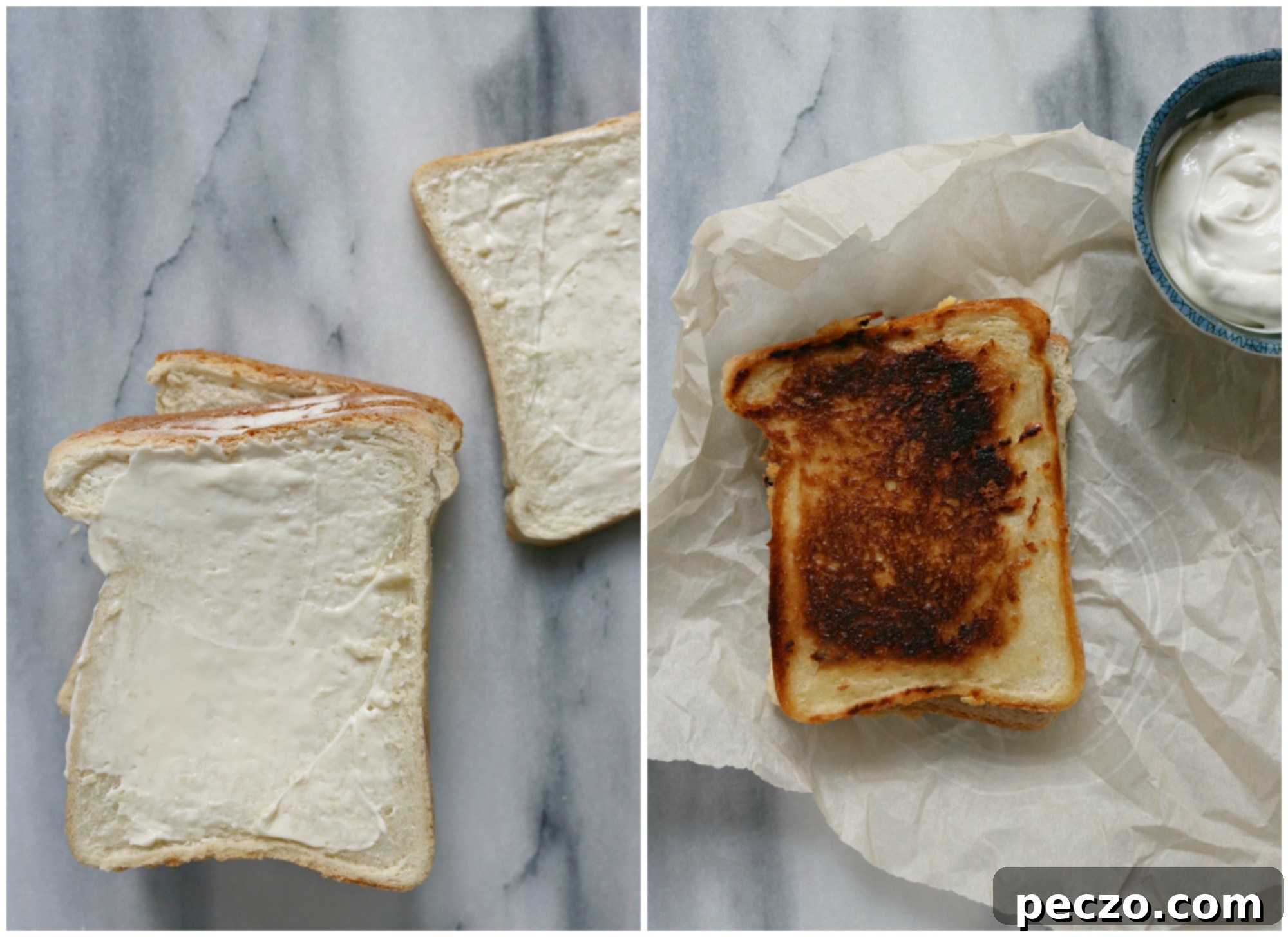 A freshly assembled taco grilled cheese sandwich cooking in a pan, with the golden-brown crust beginning to form, ready to be flipped.