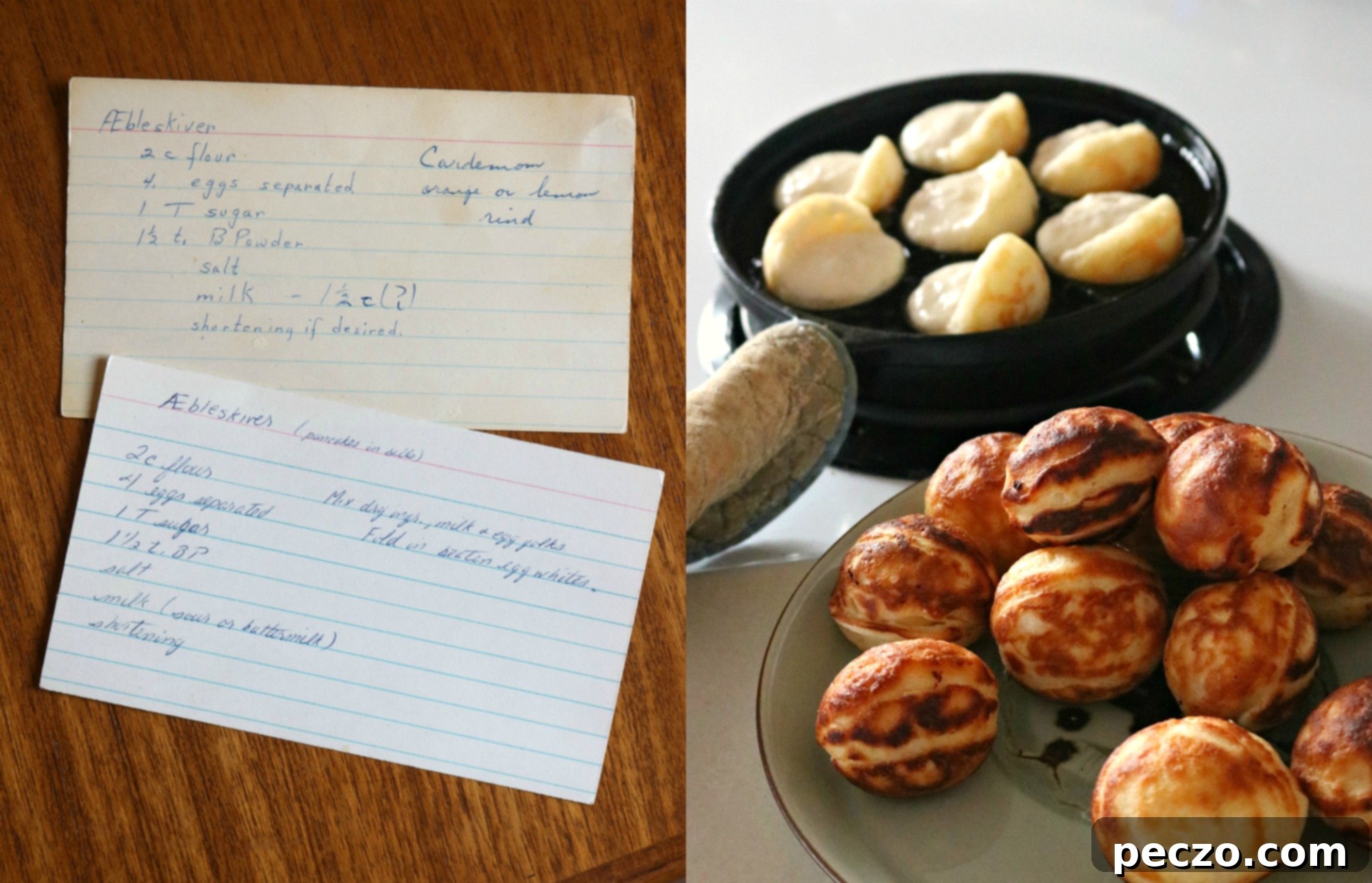 Ester & Aebleskiver: A close-up shot of the Aebleskiver in the specialized cast iron pan, showing the turning process.