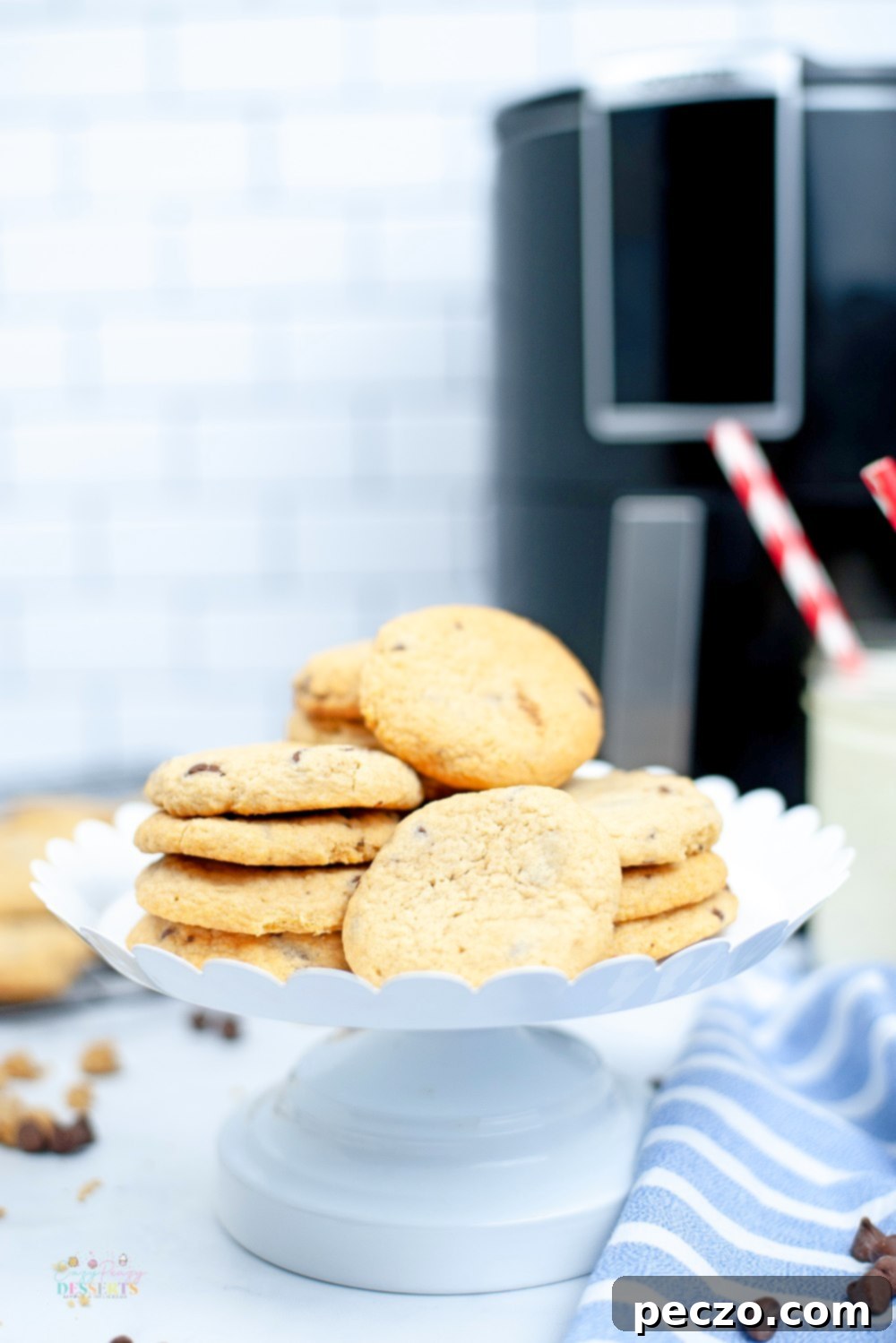 Full front image of air fried chocolate chip cookies