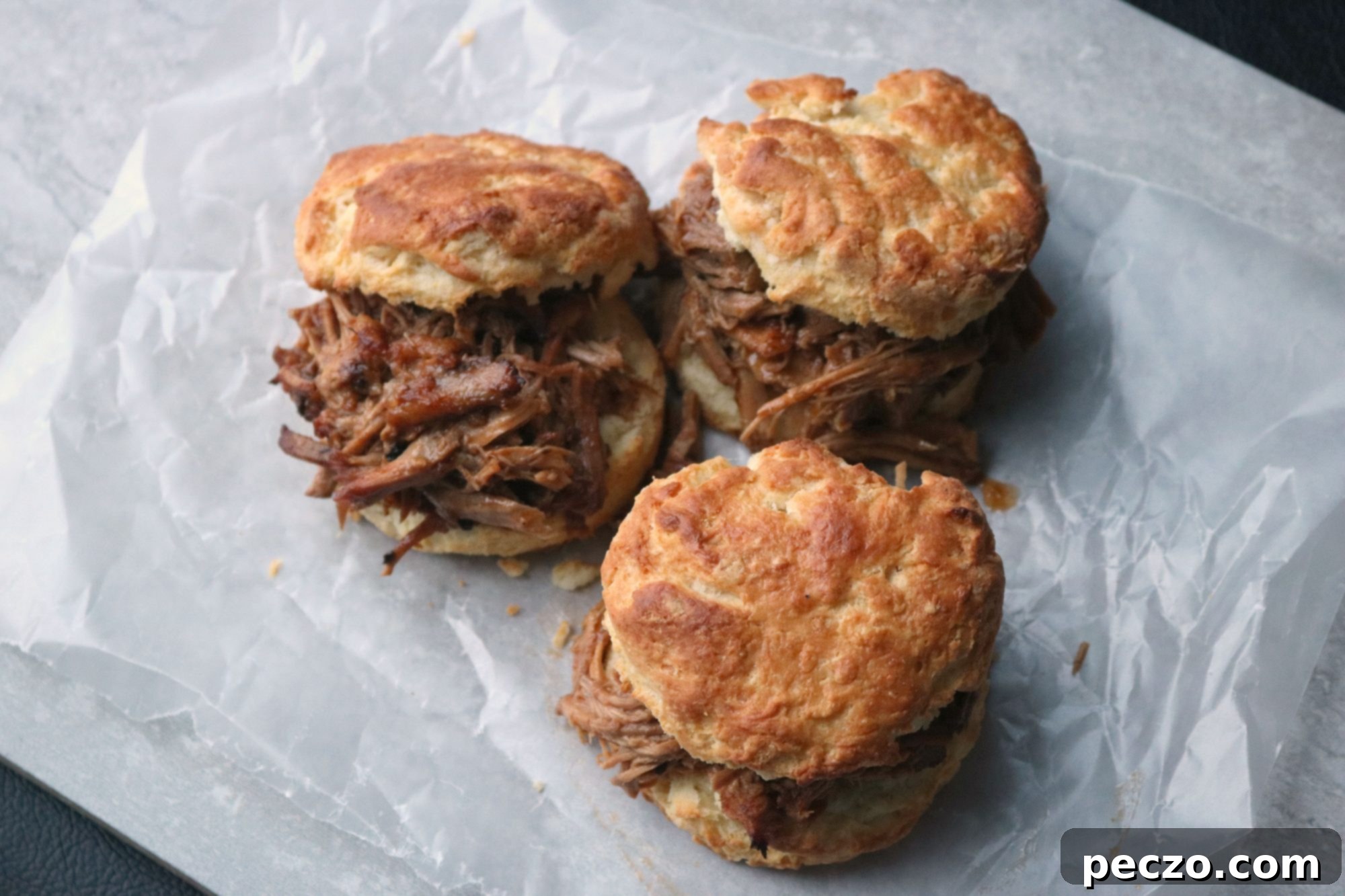 Pulled pork on homemade biscuits