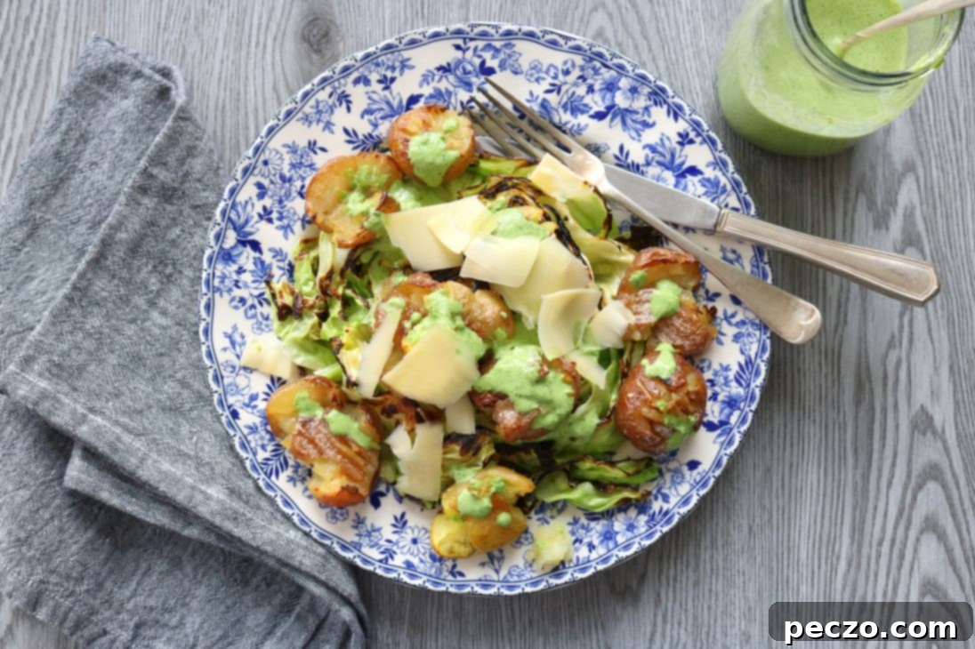 Charred Cabbage and Crispy Potatoes with Jalapeño-Garlic-Cilantro Sauce