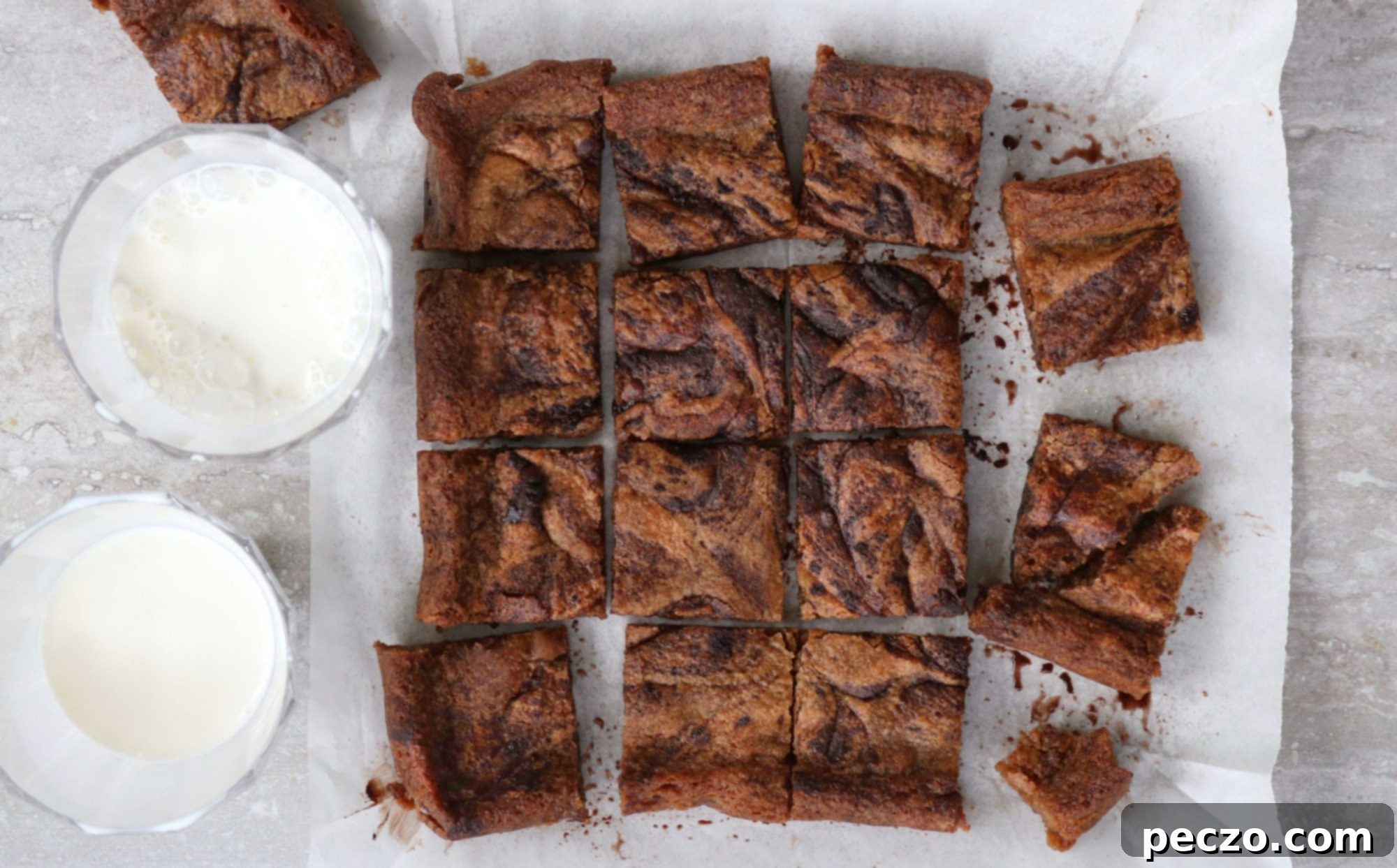 Delicious Dirty Blondies with rich cocoa swirls