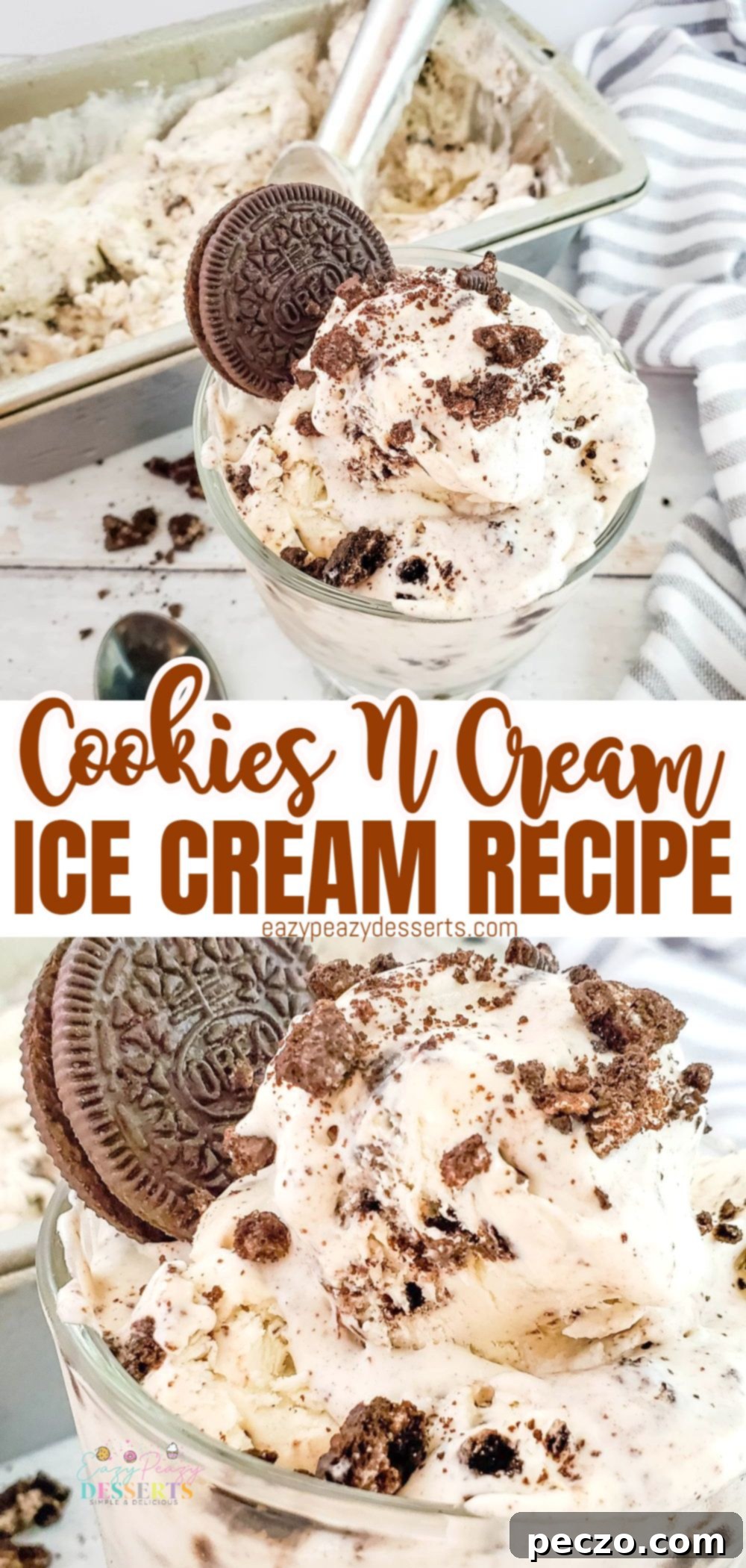 Photo collage of cookies and cream ice cream in ice cream serving cups