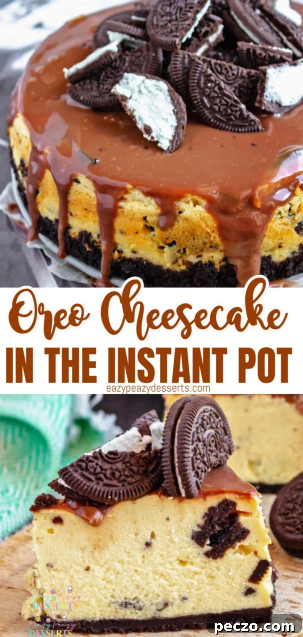 Photo collage of Instant Pot Oreo cheesecake