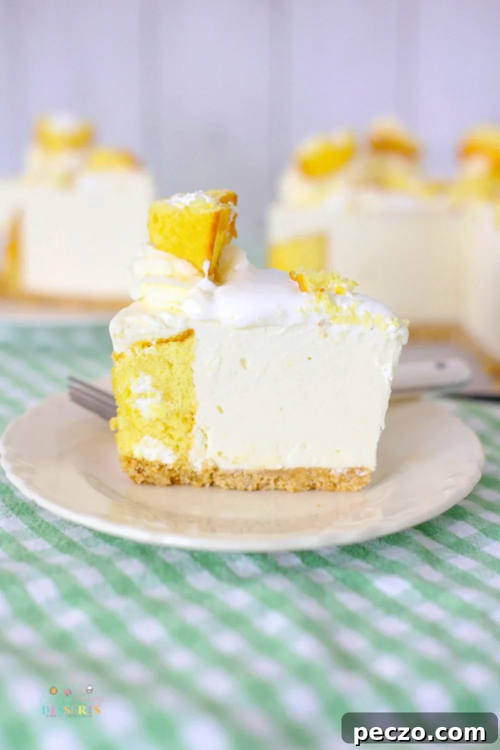 No bake cheesecake with Twinkies on a white dessert plate
