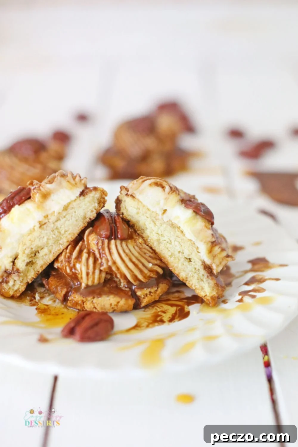 Close up image of turtle cookies with pecans, caramel and chocolate