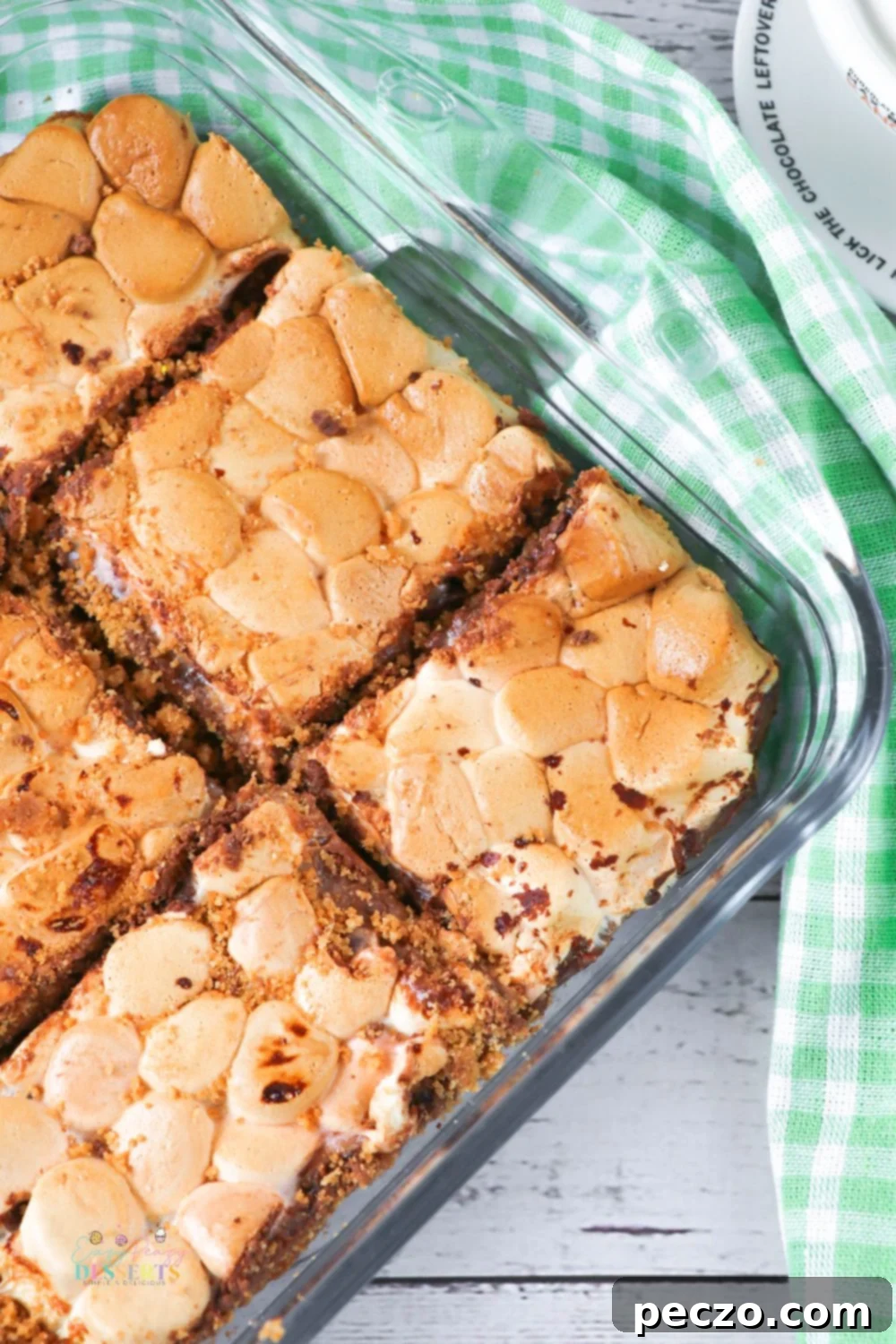 Gooey Smores Bars 2 Close up image of smores bars in a baking pan